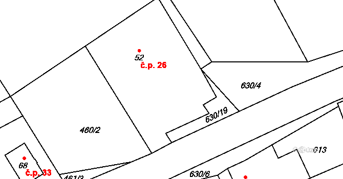 Vernýřov 26, Chlístovice na parcele st. 52 v KÚ Vernýřov, Katastrální mapa