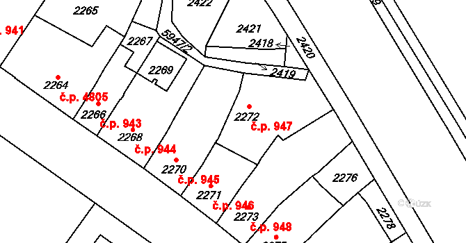 Jihlava 947 na parcele st. 2272 v KÚ Jihlava, Katastrální mapa