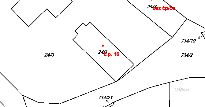 Jestřebí 16 na parcele st. 24/1 v KÚ Jestřebí u České Lípy, Katastrální mapa