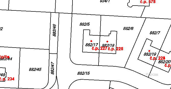 Babice u Rosic 227 na parcele st. 882/17 v KÚ Babice u Rosic, Katastrální mapa