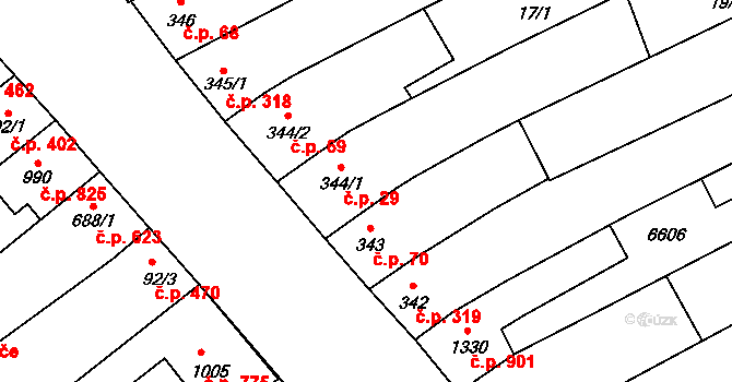 Blatnice pod Svatým Antonínkem 29 na parcele st. 344/1 v KÚ Blatnice pod Svatým Antonínkem, Katastrální mapa