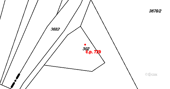 Měrkovice 729, Kozlovice na parcele st. 302/1 v KÚ Měrkovice, Katastrální mapa