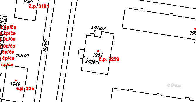 Kladno 3239 na parcele st. 1981 v KÚ Kladno, Katastrální mapa