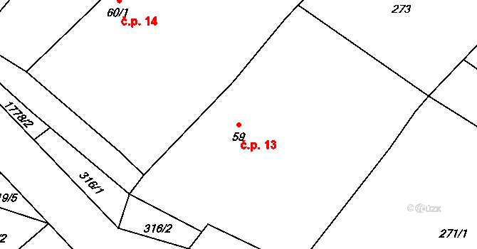 Dlouhá Lhota 13, Maršovice na parcele st. 59 v KÚ Zahrádka u Benešova, Katastrální mapa