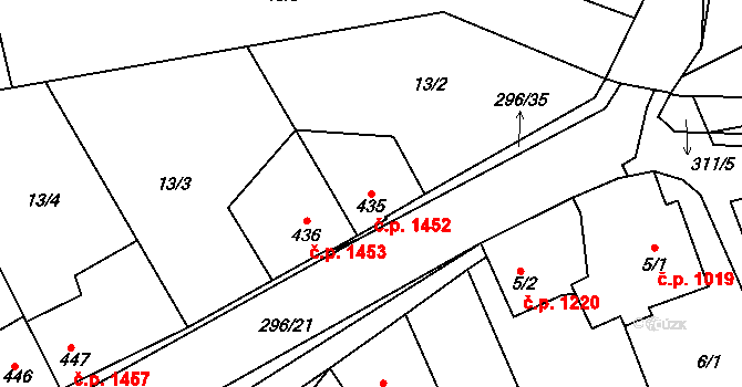 Švermov 1452, Kladno na parcele st. 435 v KÚ Hnidousy, Katastrální mapa