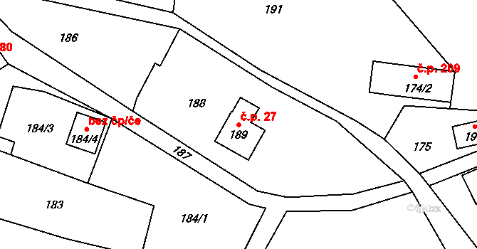 Lázně Libverda 27 na parcele st. 189 v KÚ Lázně Libverda, Katastrální mapa