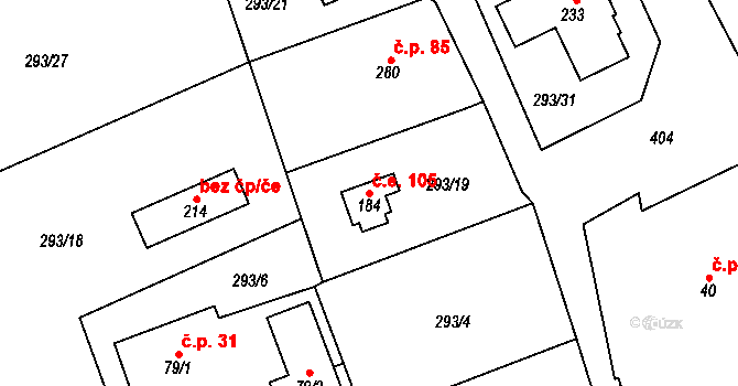 Hatě 105, Skuhrov na parcele st. 184 v KÚ Skuhrov pod Brdy, Katastrální mapa
