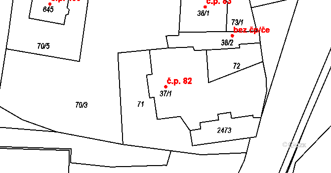 Předměřice nad Labem 82 na parcele st. 37/1 v KÚ Předměřice nad Labem, Katastrální mapa