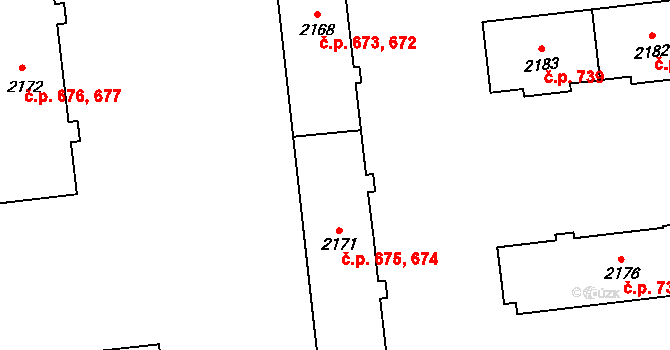 Horní Předměstí 674,675, Polička na parcele st. 2171 v KÚ Polička, Katastrální mapa