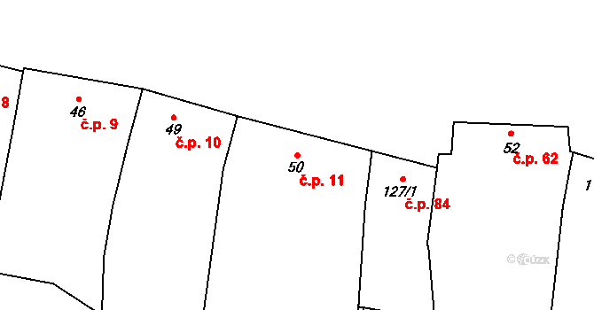 Míškovice 11 na parcele st. 50 v KÚ Míškovice, Katastrální mapa