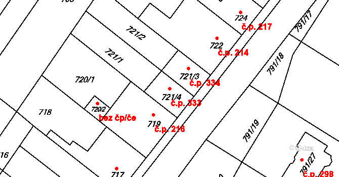 Křelov 333, Křelov-Břuchotín na parcele st. 721/4 v KÚ Křelov, Katastrální mapa