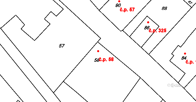 Troubelice 58 na parcele st. 58 v KÚ Troubelice, Katastrální mapa