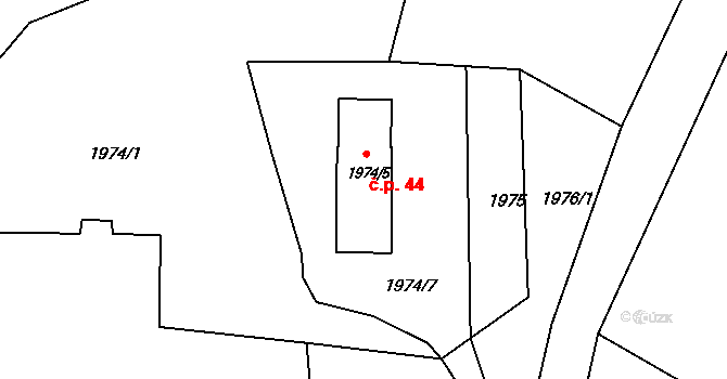 Mimoň III 44, Mimoň na parcele st. 1974/5 v KÚ Mimoň, Katastrální mapa