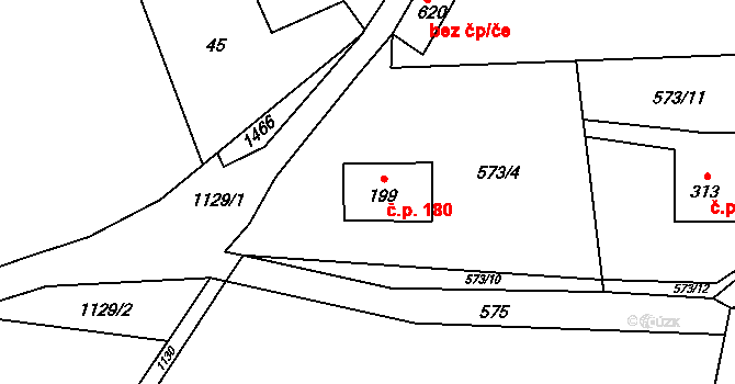 Kosova Hora 180 na parcele st. 199 v KÚ Kosova Hora, Katastrální mapa
