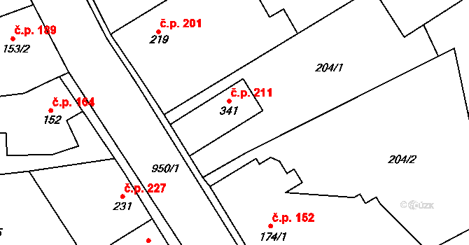 Smidary 211 na parcele st. 341 v KÚ Smidary, Katastrální mapa