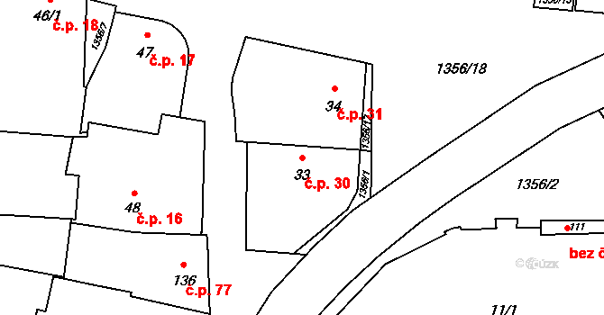 Římov 30 na parcele st. 33 v KÚ Římov, Katastrální mapa