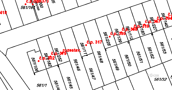 Chlumec 317 na parcele st. 561/111 v KÚ Chlumec u Chabařovic, Katastrální mapa