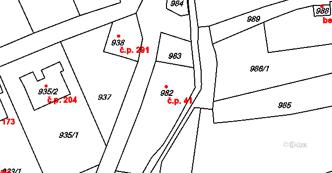 Svádov 41, Ústí nad Labem na parcele st. 982 v KÚ Svádov, Katastrální mapa