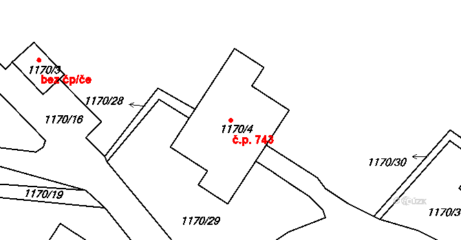 Bukov 743, Ústí nad Labem na parcele st. 1170/4 v KÚ Bukov, Katastrální mapa