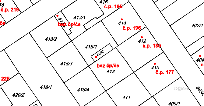 Třebestovice 296 na parcele st. 418/8 v KÚ Třebestovice, Katastrální mapa