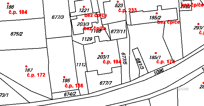 Bohosudov 194, Krupka na parcele st. 203/1 v KÚ Bohosudov, Katastrální mapa