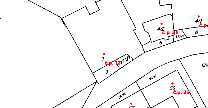 Třesov 13 na parcele st. 1 v KÚ Třesov, Katastrální mapa