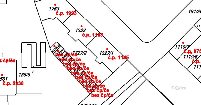 Břeclav 1145 na parcele st. 1327/1 v KÚ Břeclav, Katastrální mapa