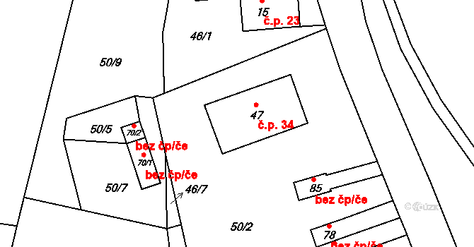 Lipice 34, Pelhřimov na parcele st. 47 v KÚ Lipice, Katastrální mapa