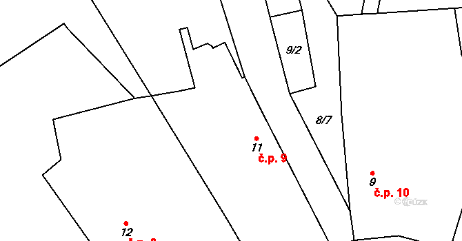 Stanoviště 9, Mariánské Lázně na parcele st. 11 v KÚ Stanoviště u Mariánských Lázní, Katastrální mapa