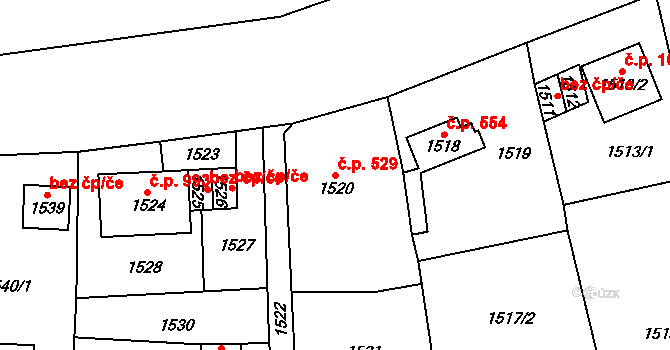 Chodov 529 na parcele st. 1520 v KÚ Dolní Chodov, Katastrální mapa