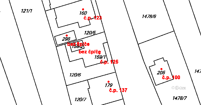 Kunovice 125 na parcele st. 159/1 v KÚ Kunovice, Katastrální mapa