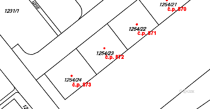 Krč 872, Praha na parcele st. 1254/23 v KÚ Krč, Katastrální mapa