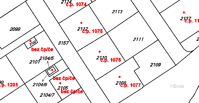 Nusle 1076, Praha na parcele st. 2110 v KÚ Nusle, Katastrální mapa