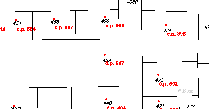 Smíchov 547, Praha na parcele st. 439 v KÚ Smíchov, Katastrální mapa