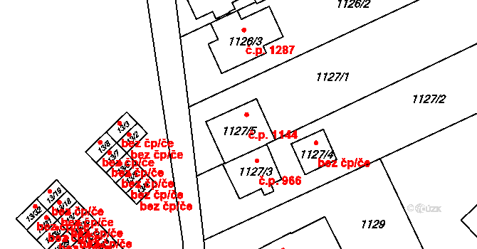 Suchdol 1144, Praha na parcele st. 1127/5 v KÚ Suchdol, Katastrální mapa