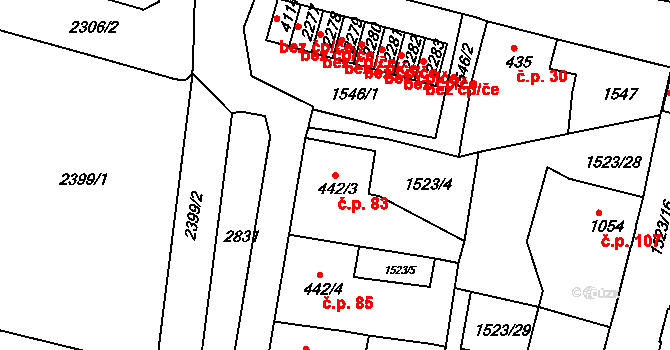Kryblice 83, Trutnov na parcele st. 442/3 v KÚ Trutnov, Katastrální mapa