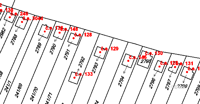 Sezimovo Ústí 129 na parcele st. 2793 v KÚ Sezimovo Ústí, Katastrální mapa
