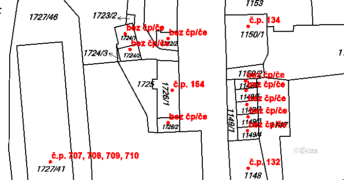 Teplické Předměstí 154, Bílina na parcele st. 1726/1 v KÚ Bílina, Katastrální mapa