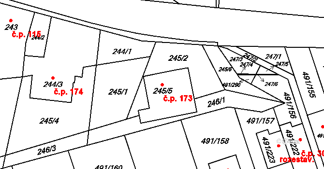Kanice 173 na parcele st. 245/5 v KÚ Kanice, Katastrální mapa