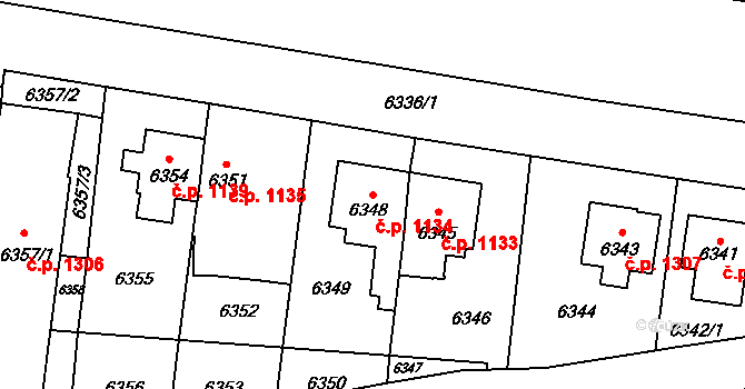 Vsetín 1134 na parcele st. 6348 v KÚ Vsetín, Katastrální mapa