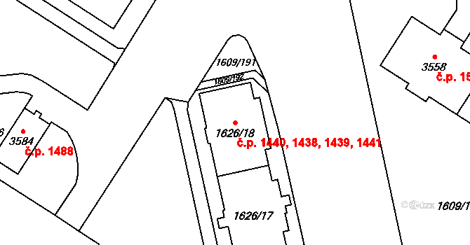 Bolevec 1438,1439,1440,1441, Plzeň na parcele st. 1626/17 v KÚ Bolevec, Katastrální mapa