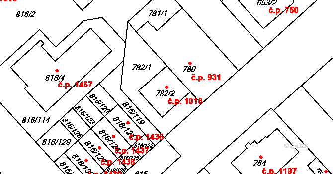 Doubravka 1016, Plzeň na parcele st. 782/2 v KÚ Doubravka, Katastrální mapa
