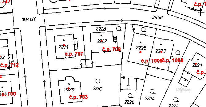 Poděbrady III 708, Poděbrady na parcele st. 2227 v KÚ Poděbrady, Katastrální mapa
