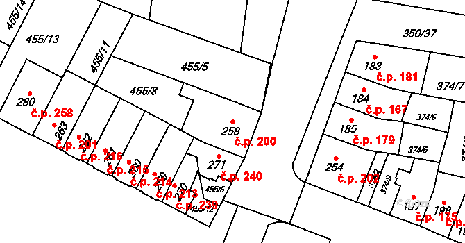 Povel 200, Olomouc na parcele st. 258 v KÚ Povel, Katastrální mapa