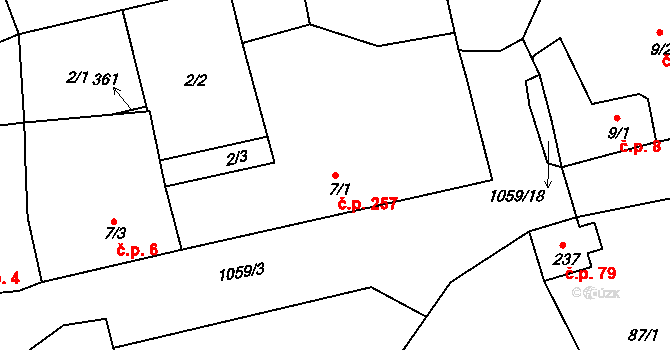 Herálec 257 na parcele st. 7/1 v KÚ Herálec, Katastrální mapa