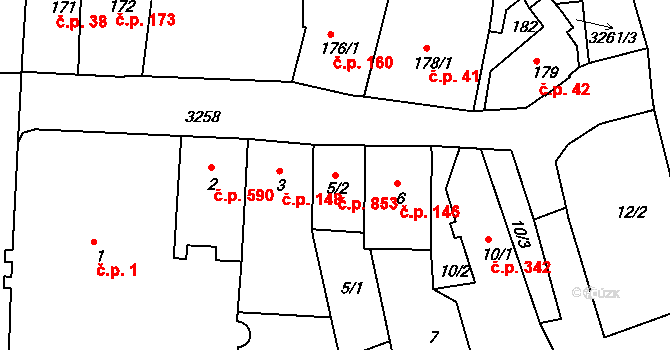 Železný Brod 853 na parcele st. 5/2 v KÚ Železný Brod, Katastrální mapa