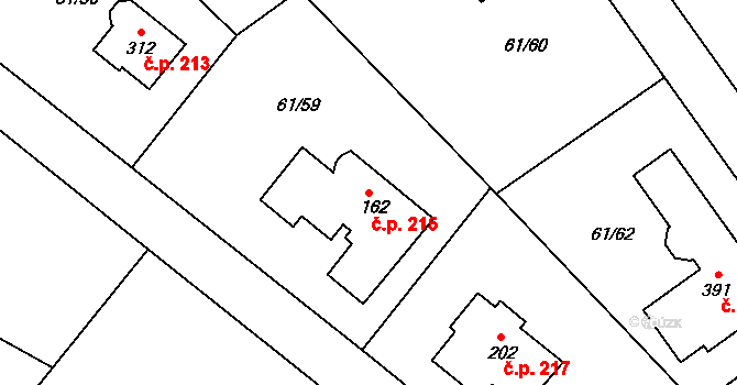 Čakovičky 215 na parcele st. 162 v KÚ Čakovičky, Katastrální mapa