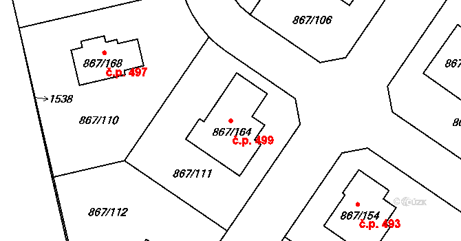 Hřebeč 499 na parcele st. 867/164 v KÚ Hřebeč, Katastrální mapa