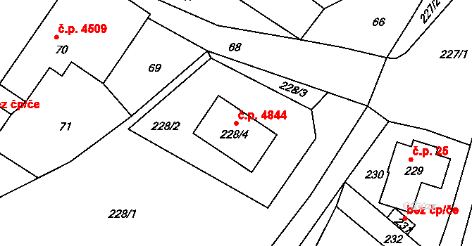 Rýnovice 4844, Jablonec nad Nisou na parcele st. 228/4 v KÚ Rýnovice, Katastrální mapa