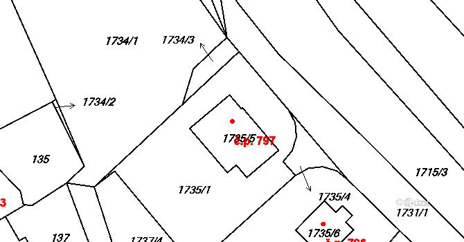 Kamenice nad Lipou 797 na parcele st. 1735/5 v KÚ Kamenice nad Lipou, Katastrální mapa
